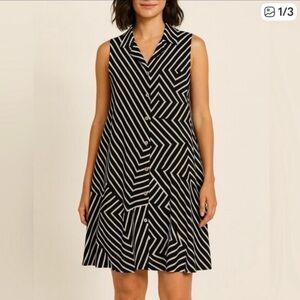 ALFANI Women's Black and White Geometric Sleeveless Dress